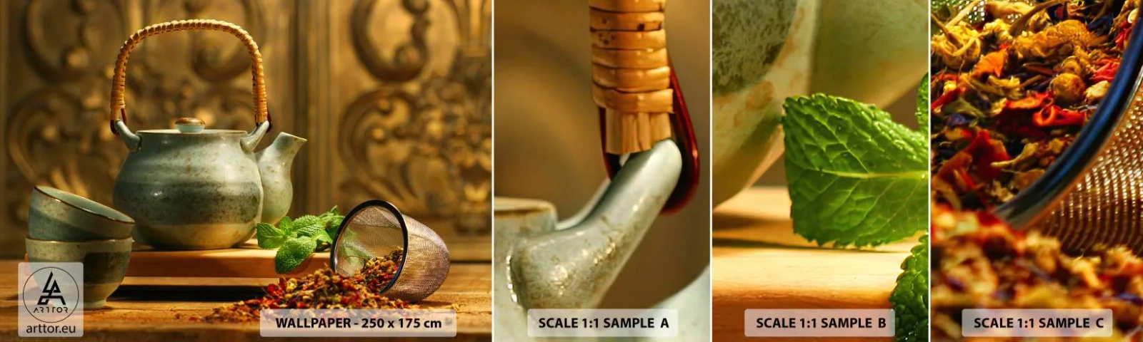 Mostră de Tapet Standard Eco - Un tratat despre consumul de ceai - Gastronomie, Ceai, Ierburi uscate - 100x30 cm