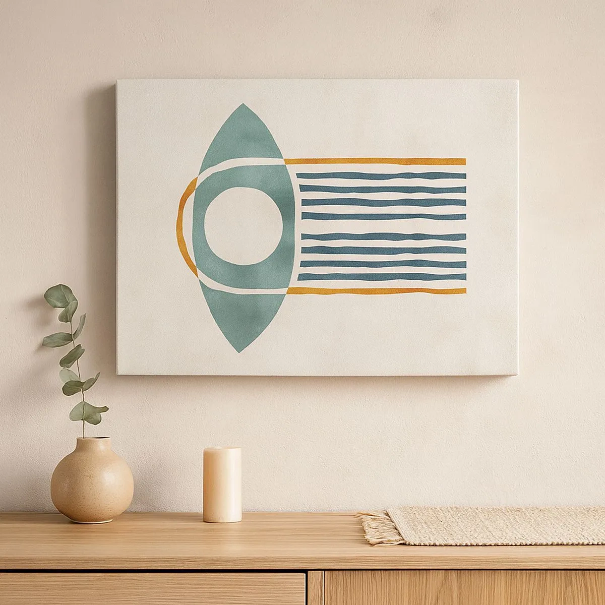 Tablou pe pânză Canvas - Model geometric în nuanțe de verde și portocaliu - 70x50cm - Semne și ritualuri - Decorațiune modernă pentru perete pentru living și dormitor ARTTOR