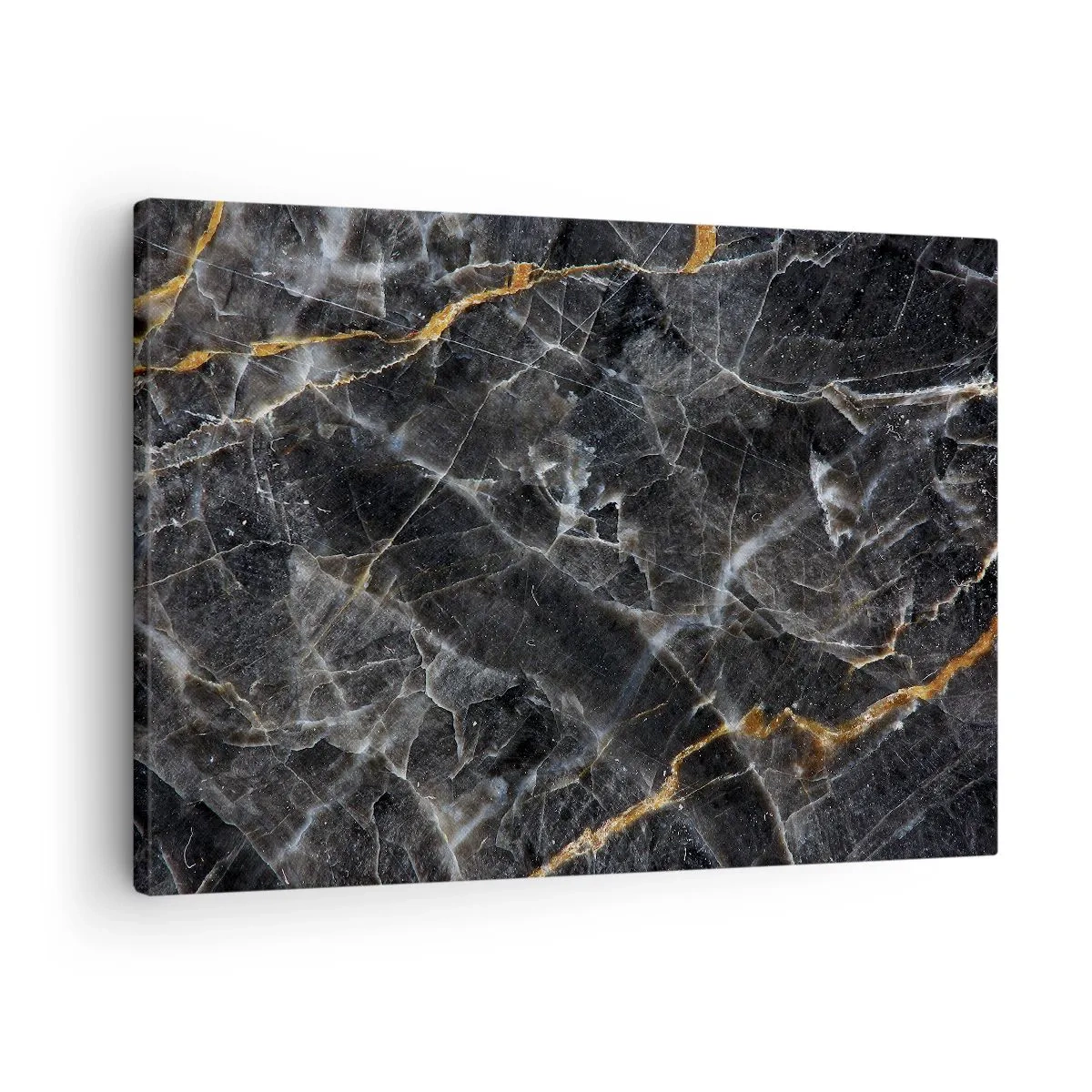 Tablou pe pânză Canvas - Detalii negre și aurii ale suprafeței de marmură - 70x50cm - Viața interioară a unei pietre - Decorațiune modernă pentru perete pentru living și dormitor ARTTOR