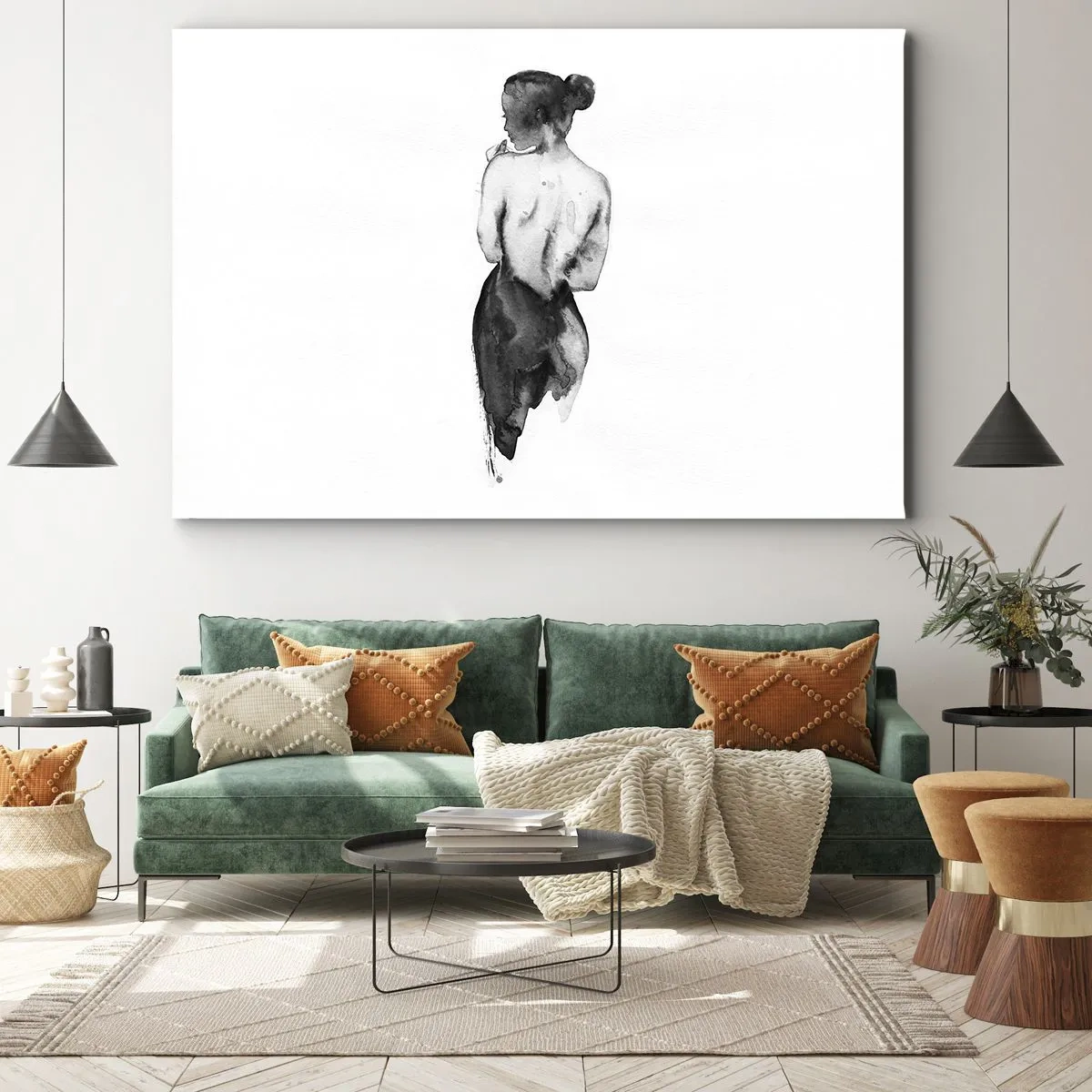 Tablou pe pânză Canvas - Figura unei femei surprinsă în acuarelă subtilă - 70x50cm - Cu ea lumea dispare - Decorațiune modernă pentru perete pentru living și dormitor ARTTOR