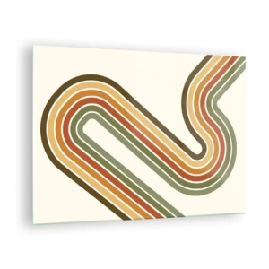 Tablou pe sticlă - Abstracție geometrică în stil retro cu linii ondulate - 70x50cm - Cu zigzag până la destinație - Decorațiune modernă pentru perete pentru living și dormitor ARTTOR