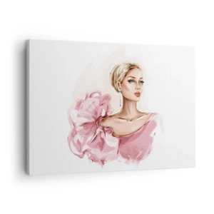 Tablou pe pânză Canvas - Portretul unei femei într-o rochie roz pe un fundal deschis - 70x50cm - Așa cum a fost pictată... - Decorațiune modernă pentru perete pentru living și dormitor ARTTOR