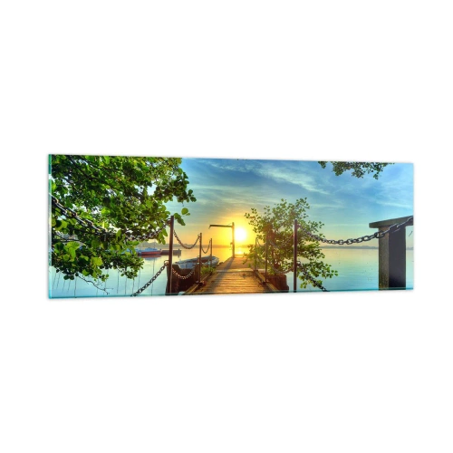 Tablou pe sticlă - Apusul la malul apei - 90x30 cm