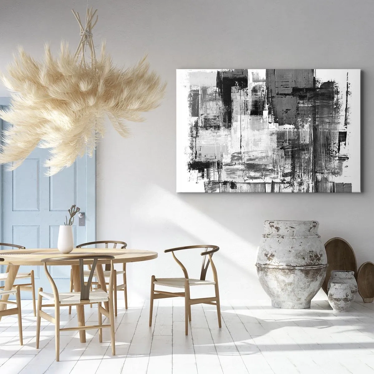 Tablou pe pânză Canvas - Compoziție abstractă în negru, alb și gri - 70x50cm - Griul este frumos - Decorațiune modernă pentru perete pentru living și dormitor ARTTOR