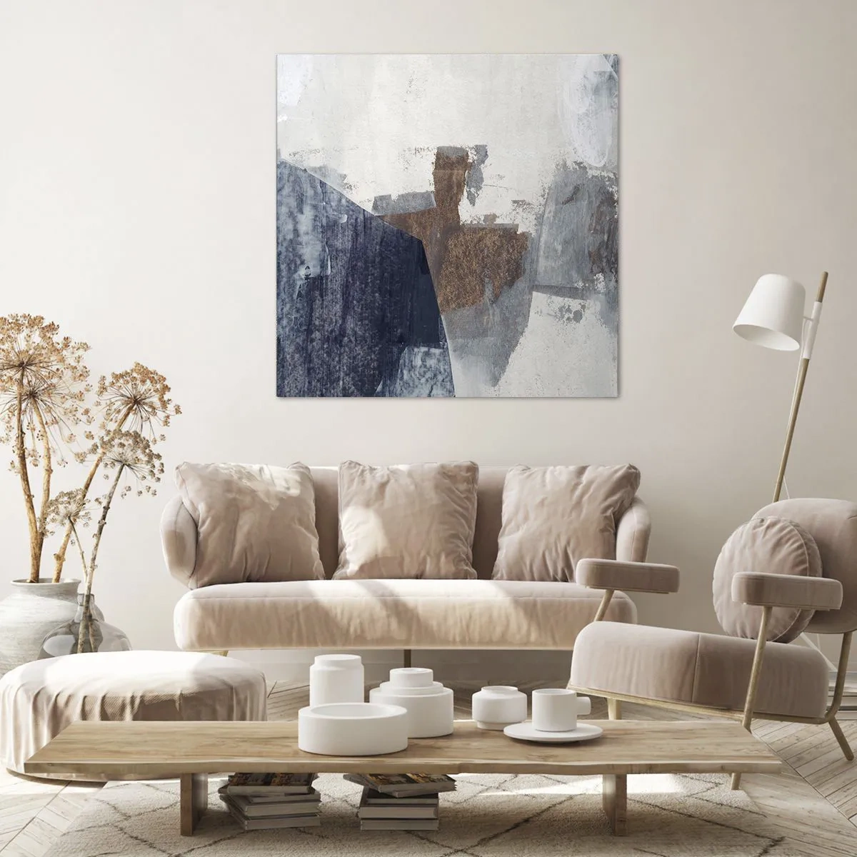 Tablou pe pânză - Forme albastre-maronii - 30x30 cm