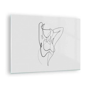 Tablou pe sticlă - O siluetă feminină desenată cu o singură linie pe un fundal alb - 70x50cm - Cine ești tu? - Decorațiune modernă pentru perete pentru living și dormitor ARTTOR