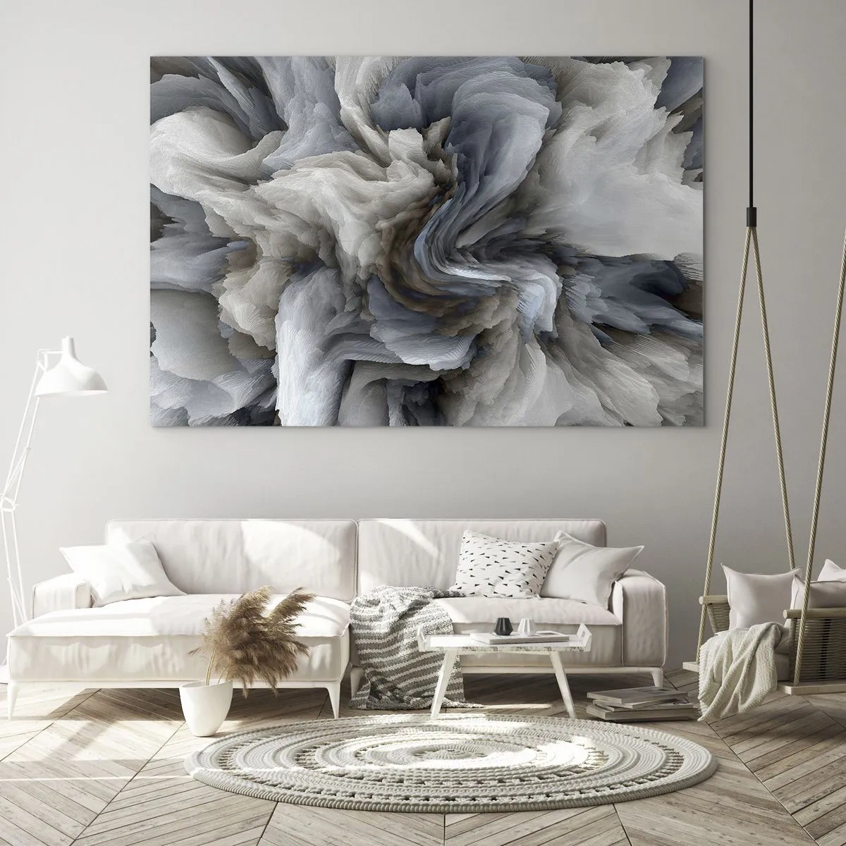 Tablou pe sticlă - O compoziție abstractă care seamănă cu pene învolburate - 70x50cm - Piatră și floare - Decorațiune modernă pentru perete pentru living și dormitor ARTTOR