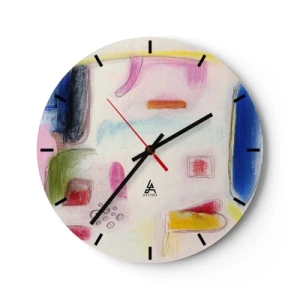 Ceas de perete - Ceas pe sticlă - Pete abstracte colorate pe un fundal deschis, într-un stil pictural - 30x30cm - Mai mult convexă decât concavă sau plată - Decorațiune modernă pentru perete pentru living, bucătărie și dormitor ARTTOR