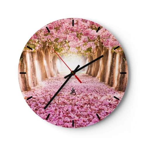 Ceas de perete - Ceas pe sticlă - O alee de cireși înfloriți - 30x30cm - Drumul spre paradis - Decorațiune modernă pentru perete pentru living, bucătărie și dormitor ARTTOR