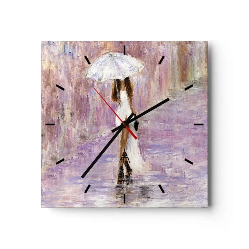 Ceas de perete - Ceas pe sticlă - În ploaia de liliac - 30x30 cm
