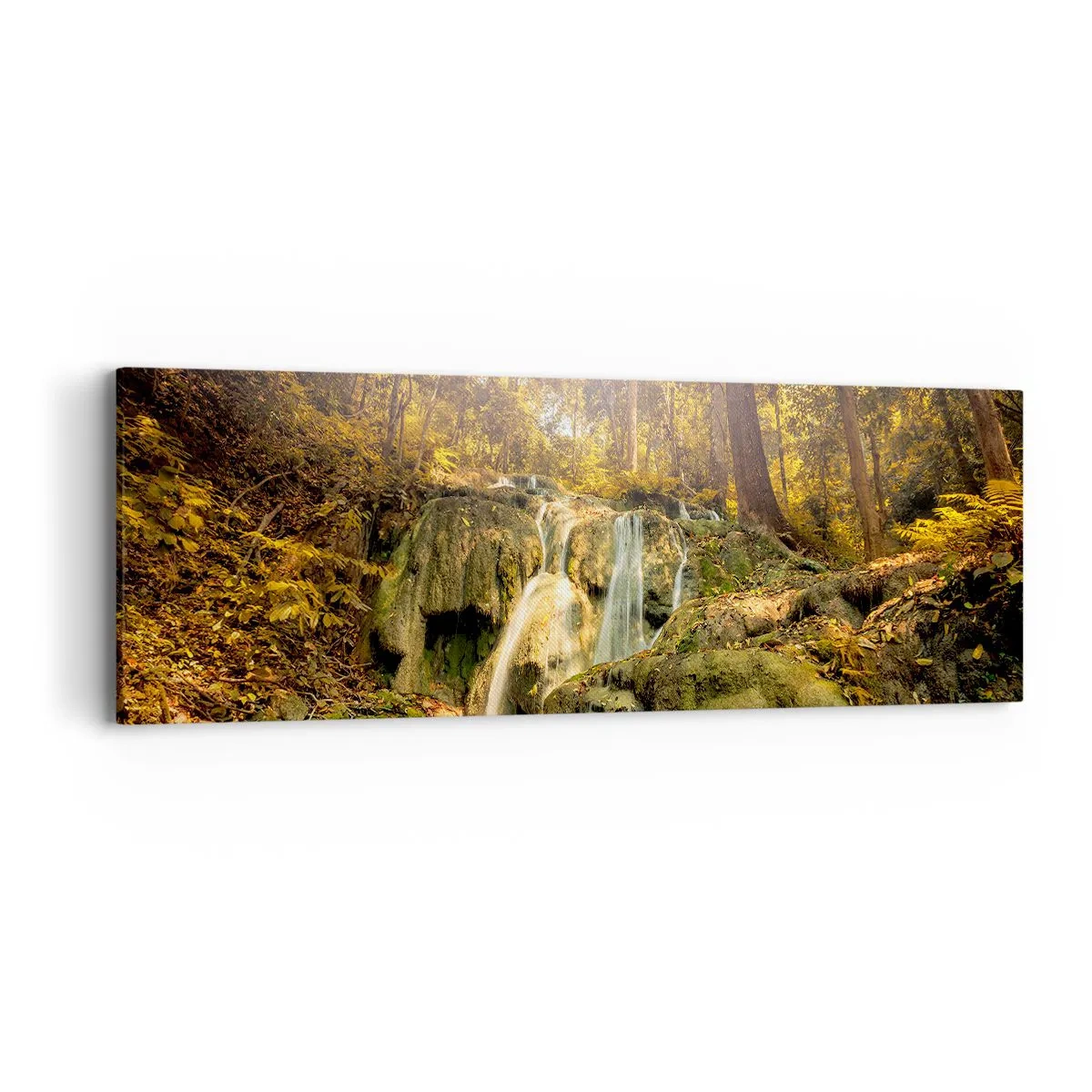 Tablou pe pânză - Cascada de pădure în verde - 90x30 cm