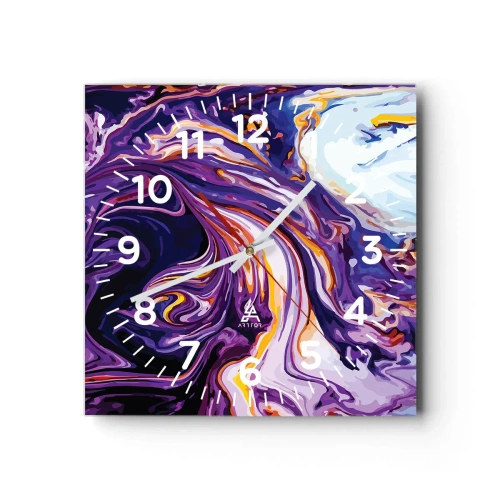 Ceas de perete - Ceas pe sticlă - Îndoirea spațiului în mov - 40x40 cm