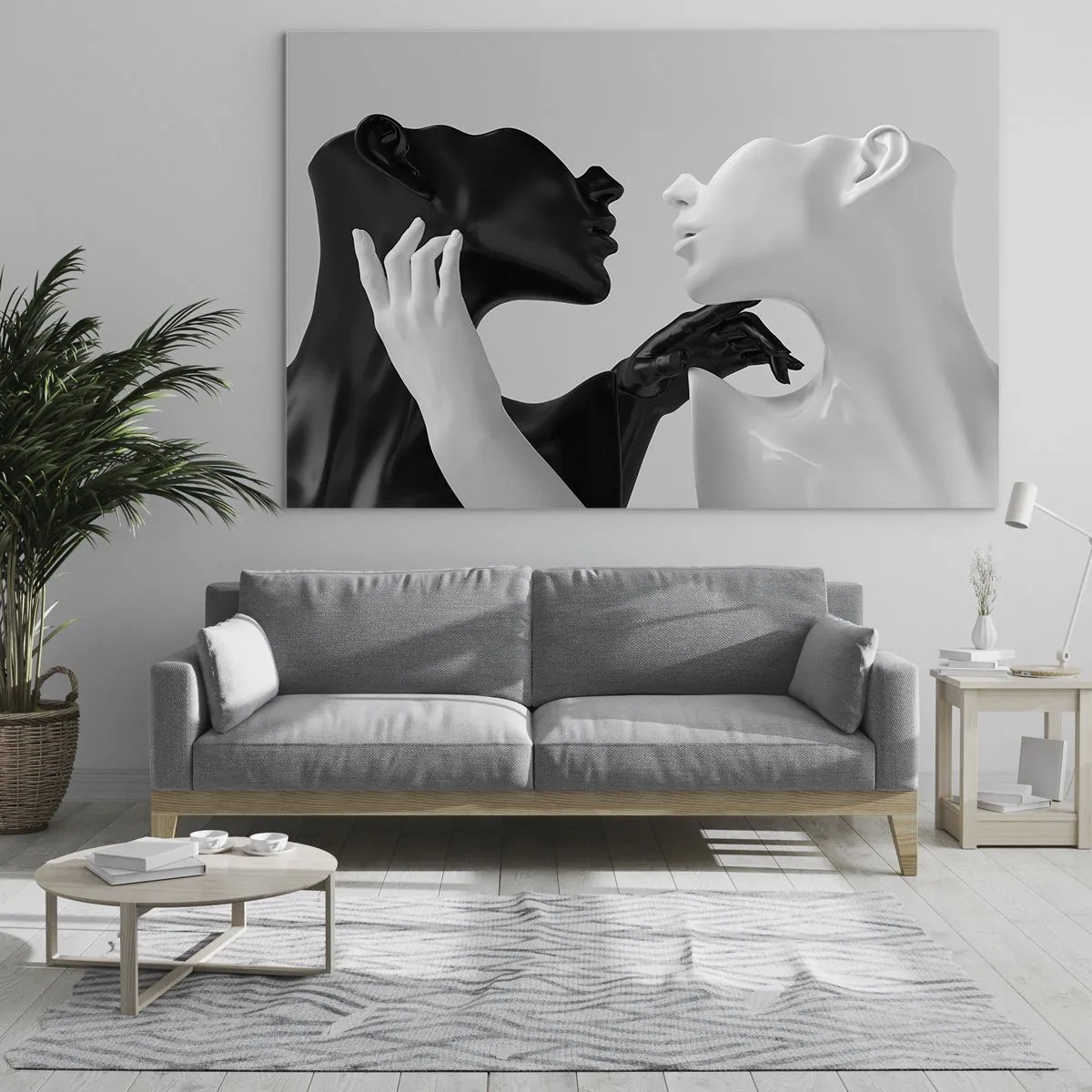 Tablou pe sticlă - Figuri alb-negru în prim-plan senzual - 70x50cm - Atracție - dorință - Decorațiune modernă pentru perete pentru living și dormitor ARTTOR
