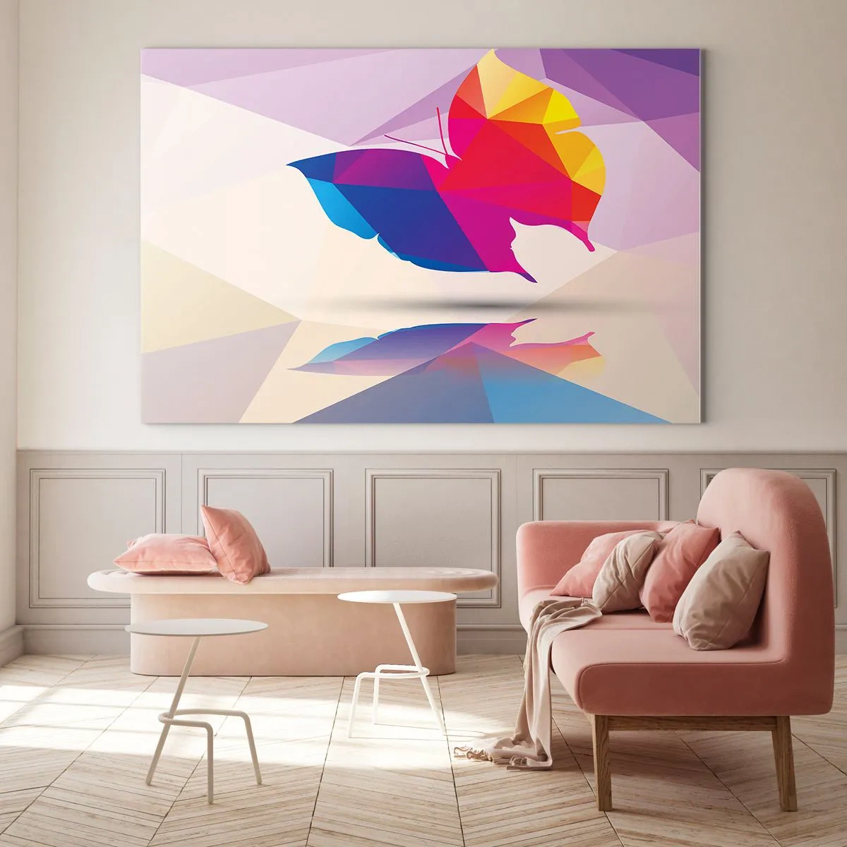 Tablou pe sticlă - Curcubeu de fluture - 100x70 cm
