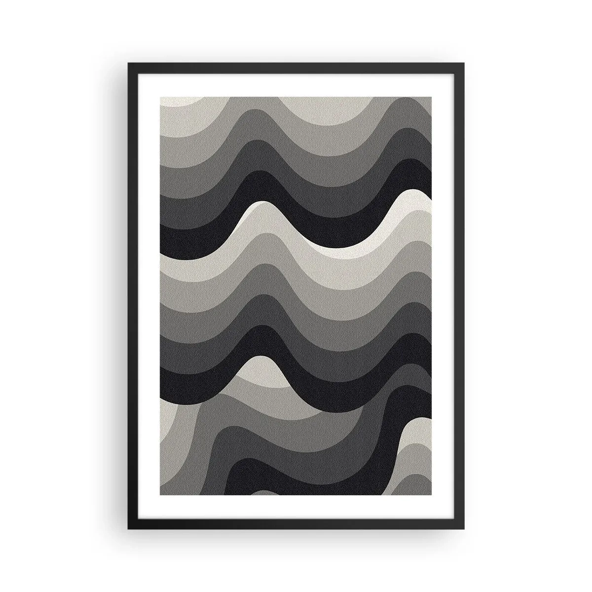 Poster în ramă neagră - Valuri geometrice în nuanțe de negru și gri - 50x70cm - Val după val - Decorațiune modernă pentru perete pentru living și dormitor ARTTOR