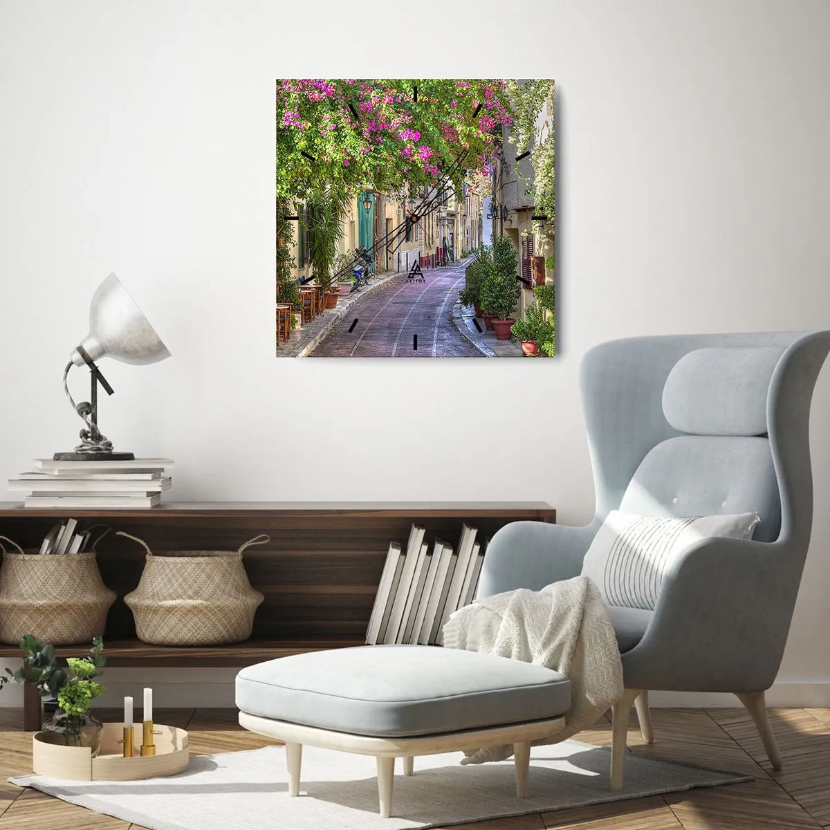 Ceas de perete - Ceas pe sticlă - Alee înfloritoare - 30x30 cm