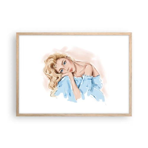 Poster în ramă de stejar deschis - Scufundată în vis albastru - 70x50 cm