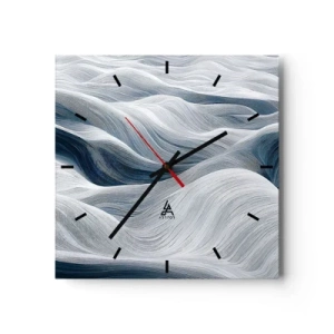 Ceas de perete - Ceas pe sticlă - Valuri albastre și albe - 30x30 cm