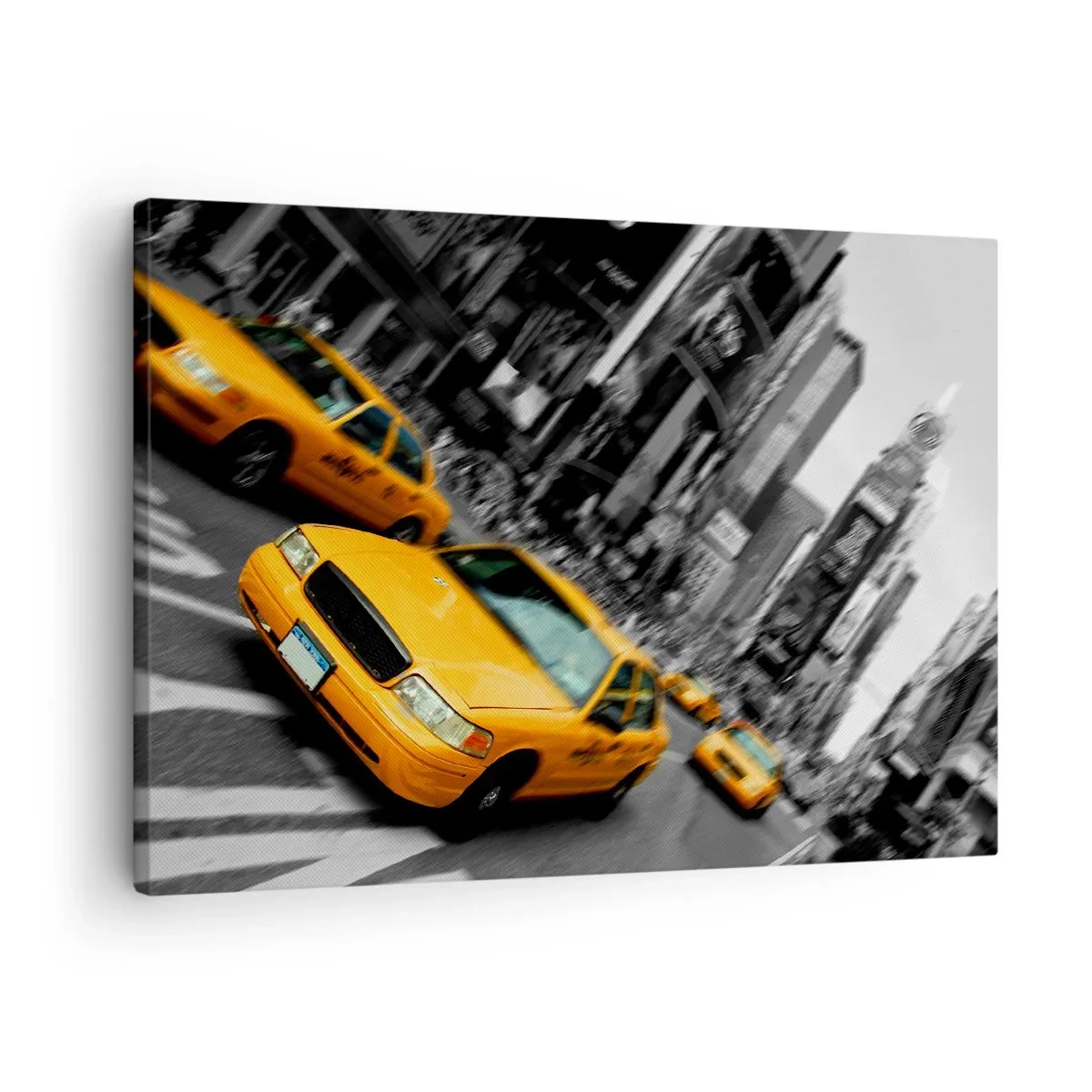 Tablou pe pânză Canvas - Taxiuri galbene la o intersecție aglomerată a orașului - 70x50cm - Picături de soare la New York - Decorațiune modernă pentru perete pentru living și dormitor ARTTOR