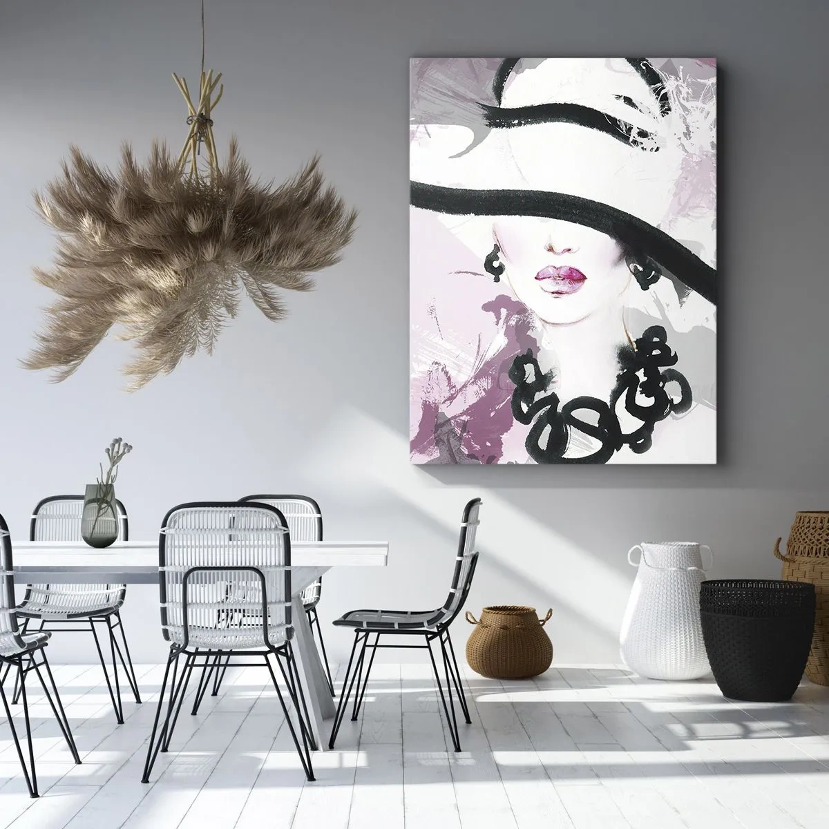 Tablou pe pânză - Studiu unei dame în negru și roz - 50x70 cm