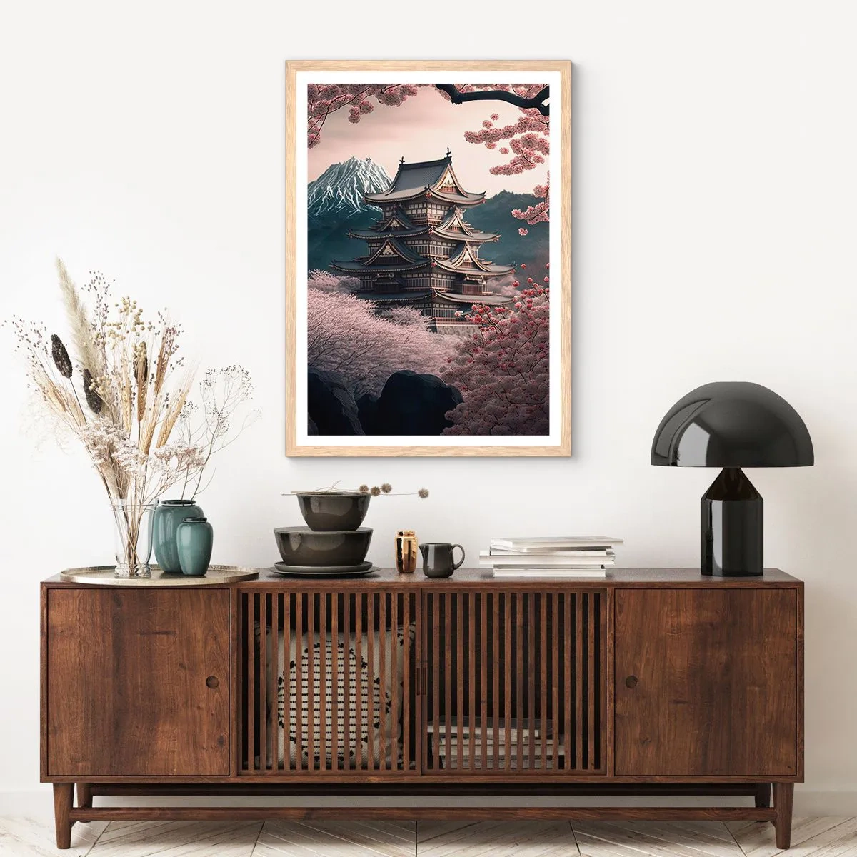 Poster în ramă de stejar deschis - Țara florilor de cireș - 70x100 cm