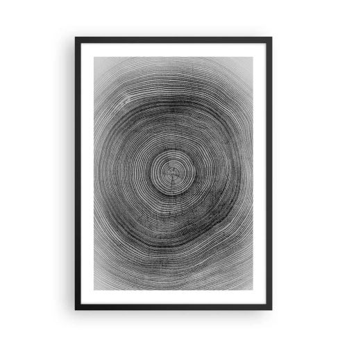 Poster în ramă neagră - Grafică alb-negru care prezintă o secțiune transversală a unui trunchi de copac - 50x70cm - Un semn al vremurilor - Decorațiune modernă pentru perete pentru living și dormitor ARTTOR