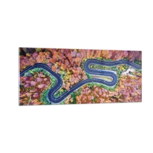 Tablou pe sticlă - Un drum șerpuit prin pădure - 100x40 cm