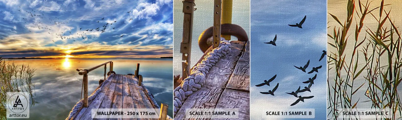 Mostră tapet Premium Canvas - Vântul se odihnește - Peisaj, Lac, Pod de lemn - 100x30 cm