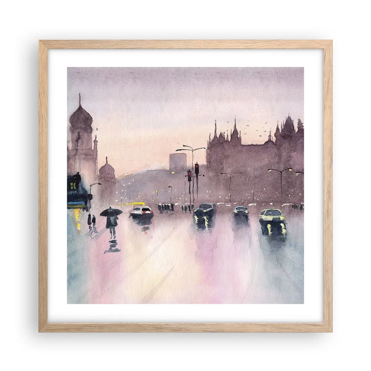 Poster în ramă de stejar deschis - Într-o ceață ploioasă - 50x50 cm