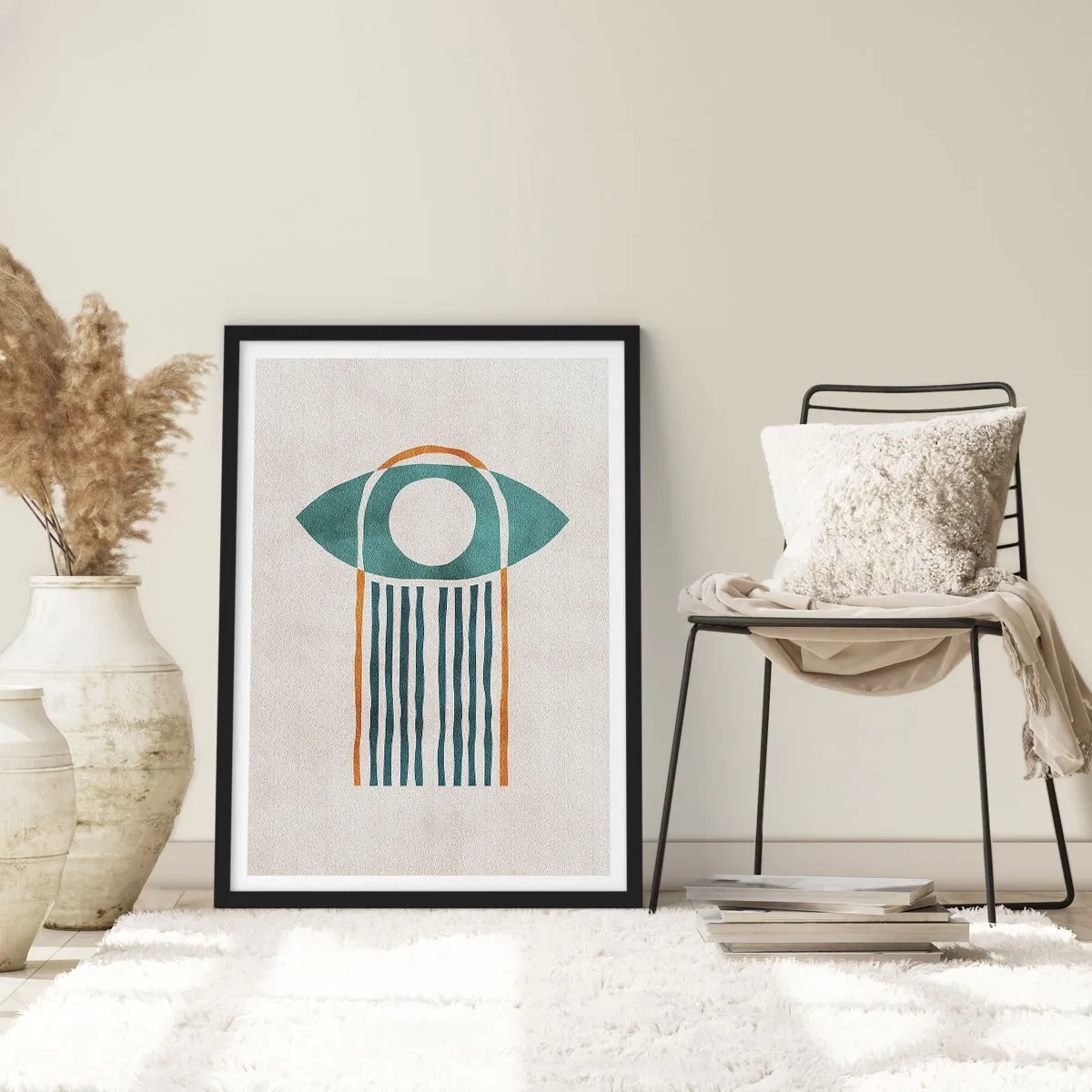 Poster în ramă neagră - Simbol minimalist boho ochi - 50x70cm - Semne și ritualuri - Decorațiune modernă pentru perete pentru living și dormitor ARTTOR