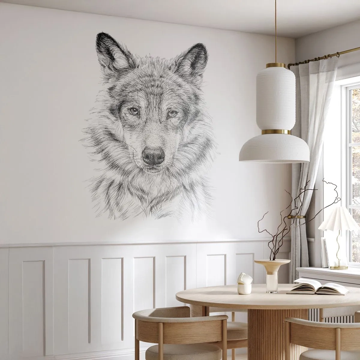 Tapet Standard Eco - Un lider înnăscut - Lup, Schiță, scandinav - 150x105 cm