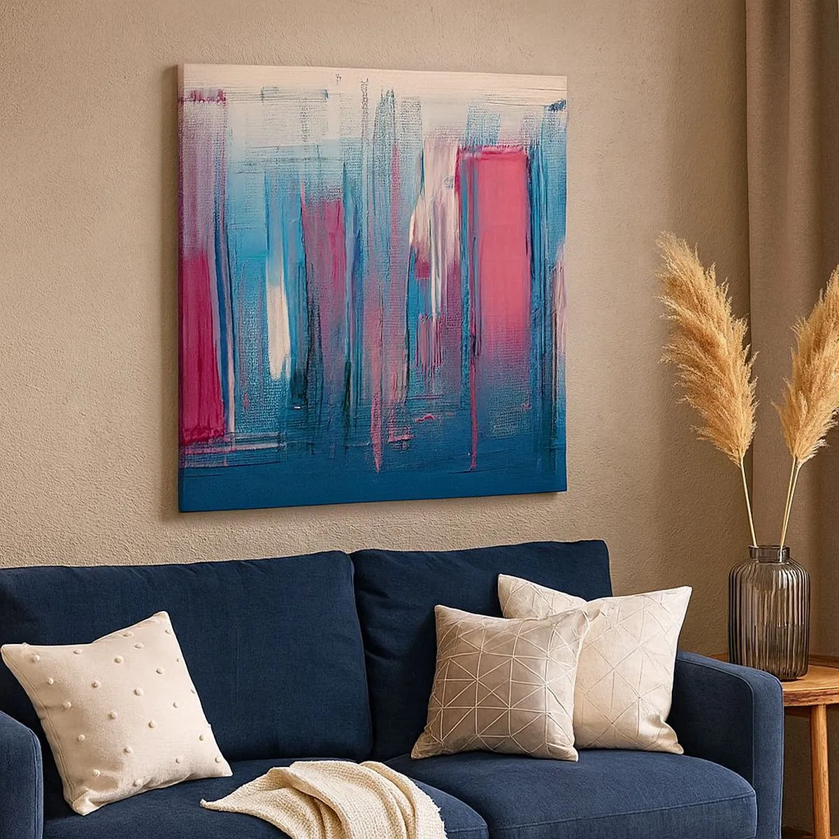 Tablou pe pânză - Compoziție verticală în albastru și roșu - 30x30 cm