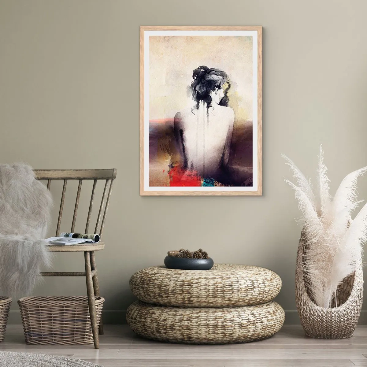 Poster în ramă de stejar deschis - Linii moi, forme ovale - 50x70 cm
