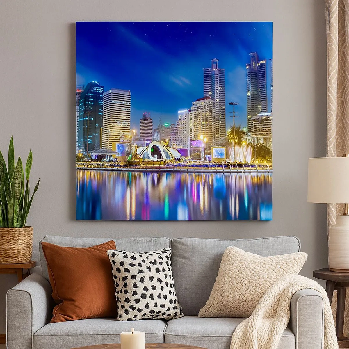 Tablou pe pânză - Noaptea de curcubeu a metropolei - 30x30 cm