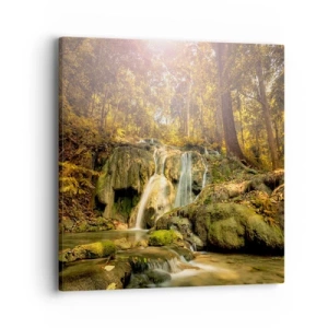 Tablou pe pânză - Cascada de pădure în verde - 40x40 cm