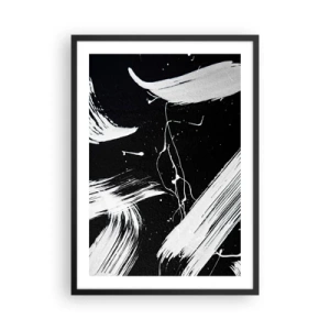 Poster în ramă neagră - Compoziție abstractă din tușe de pensulă alb-negru - 50x70cm - Abisul întunericului - Decorațiune modernă pentru perete pentru living și dormitor ARTTOR