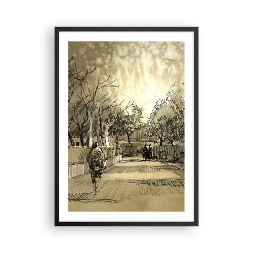 Poster în ramă neagră - Ilustrație de parc în stil schiță, în tonuri sepia - 50x70cm - Un moment reținut cu pene - Decorațiune modernă pentru perete pentru living și dormitor ARTTOR
