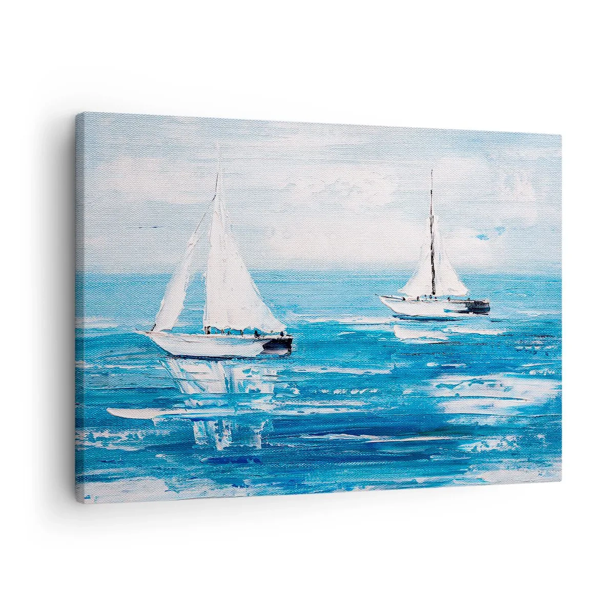 Tablou pe pânză Canvas - Iahturi pe marea albastră într-un stil artistic - 70x50cm - Cu un prieten alături de tine - Decorațiune modernă pentru perete pentru living și dormitor ARTTOR