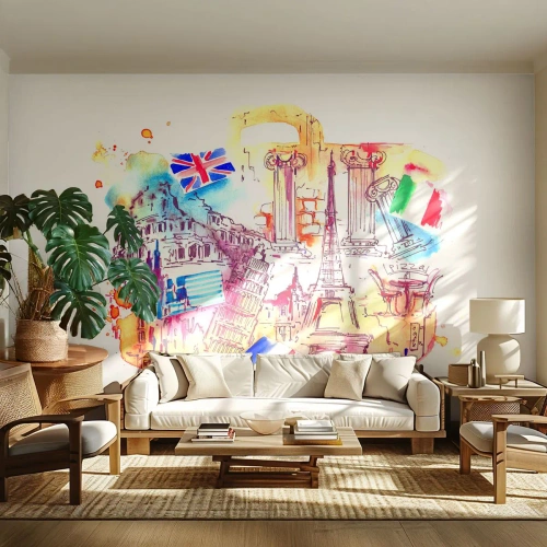 Tapet Premium Sand - Turneu european - Abstracția, Călătorii, Valiză - 100x70 cm
