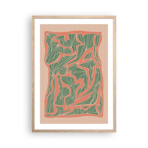 Poster în ramă de stejar deschis - Lupta dintre coral și verde - 50x70 cm