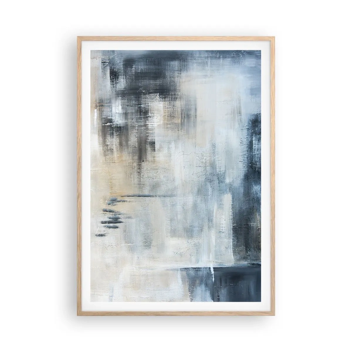 Poster în ramă de stejar deschis - În spatele unui voal albastru - 70x100 cm