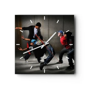 Ceas de perete - Ceas pe sticlă - Dansând cu vântul străzii - 30x30 cm