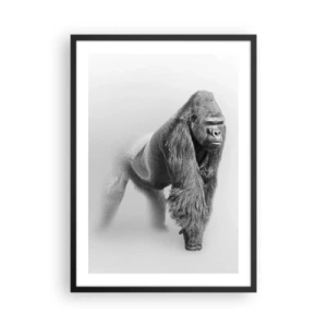 Poster în ramă neagră - Portretul unei gorile pe un fundal minimalist - 50x70cm - Încrezător în puterea lui - Decorațiune modernă pentru perete pentru living și dormitor ARTTOR