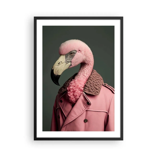 Poster în ramă neagră - Un flamingo elegant într-o haină elegantă - 50x70cm - Cu adevărat elegant - Decorațiune modernă pentru perete pentru living și dormitor ARTTOR