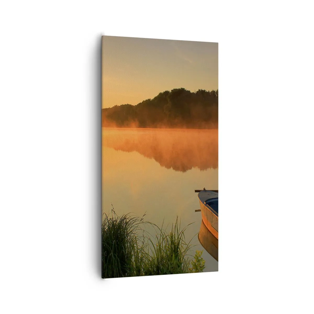 Tablou pe pânză - Răsăritul soarelui peste apă ca un strat de oglindă - 65x120 cm