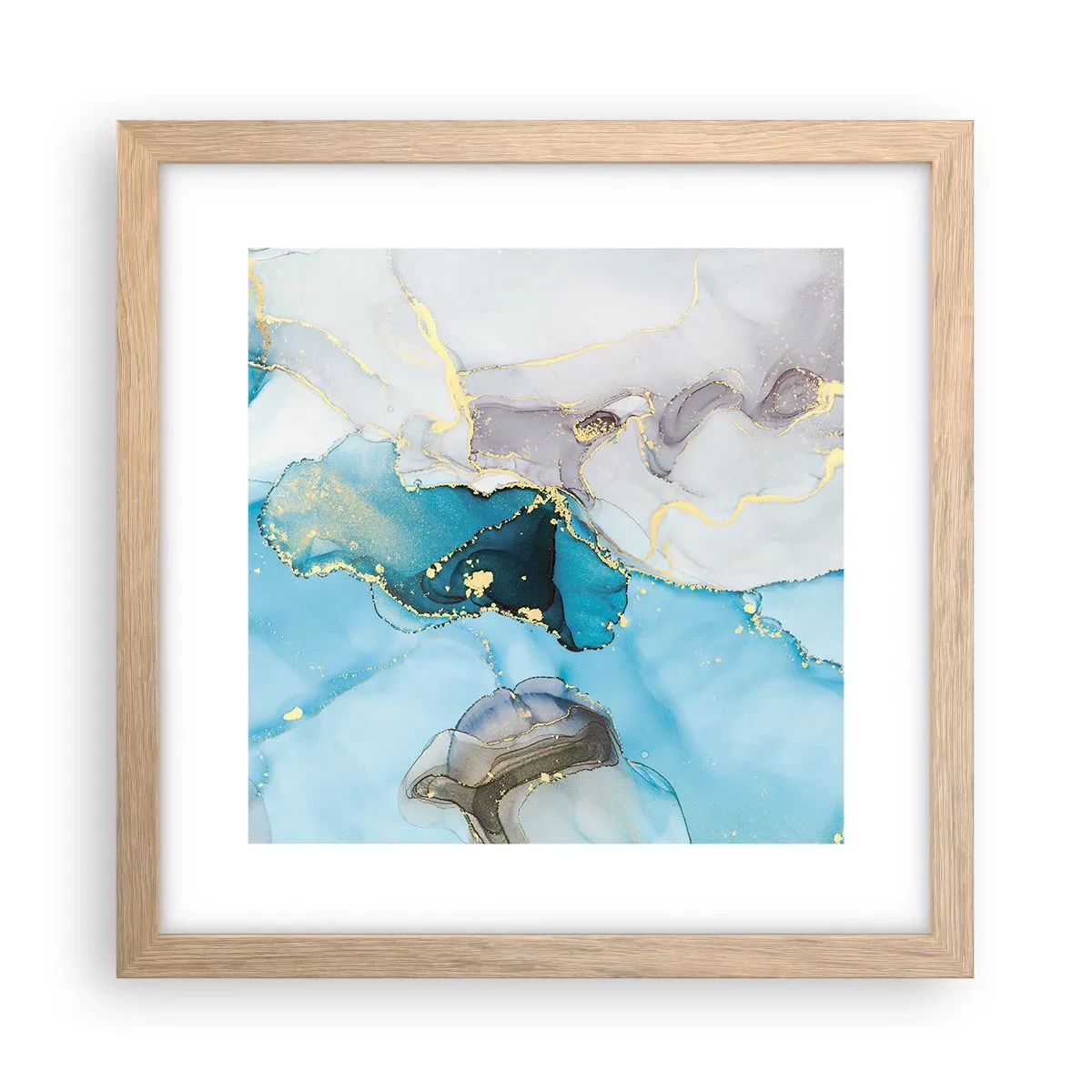 Poster în ramă de stejar deschis - Un studiu al întâlnirii dintre gri și turcoaz - 30x30 cm