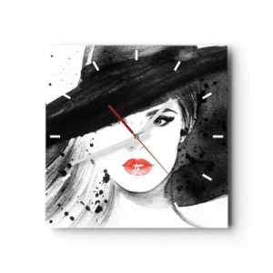 Ceas de perete - Ceas pe sticlă - Doamna în negru - 30x30 cm