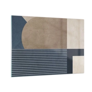 Tablou pe sticlă - O formă minimalistă cu un cerc și linii bej - 70x50cm - Compoziție de simplitate și rotunjime - Decorațiune modernă pentru perete pentru living și dormitor ARTTOR