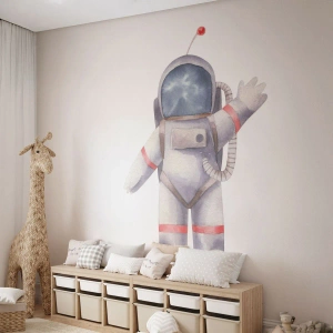 Tapet Standard Eco - Astronautul vesel fluturând mâna pe un fundal alb - 100x70cm - Pe curând! - Decorațiune modernă pentru perete pentru living și dormitor ARTTOR