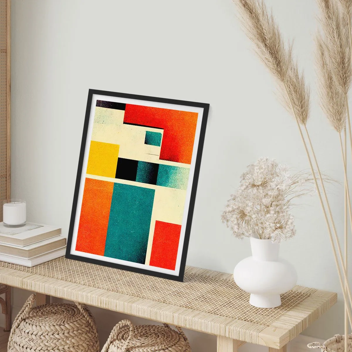 Poster în ramă neagră - Abstracție geometrică în stil modernist - 50x70cm - Abstracție geometrică - energie bună - Decorațiune modernă pentru perete pentru living și dormitor ARTTOR